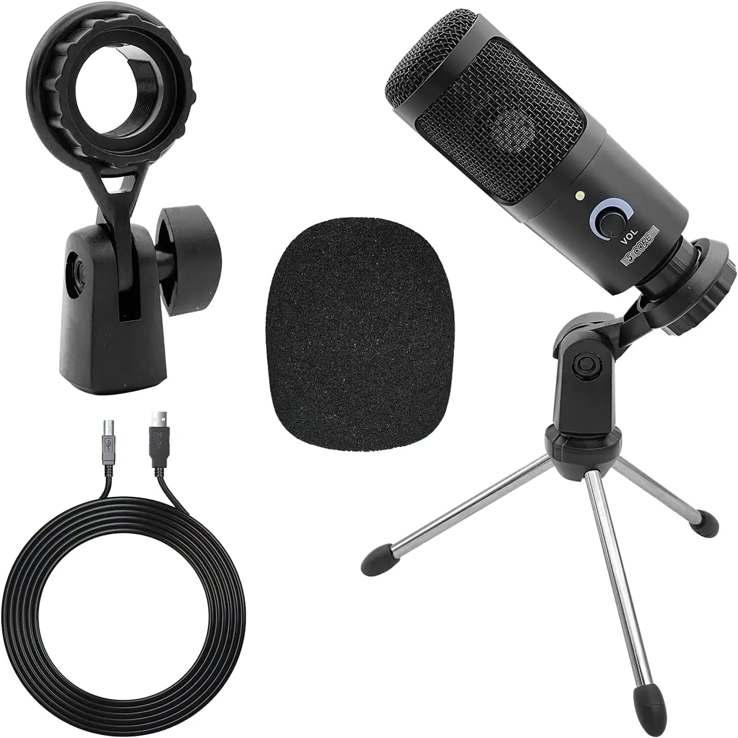 5Core Recording Microphone Podcast Bundle w Condenser Mic Desk Stand Foam Cover Shock Mount